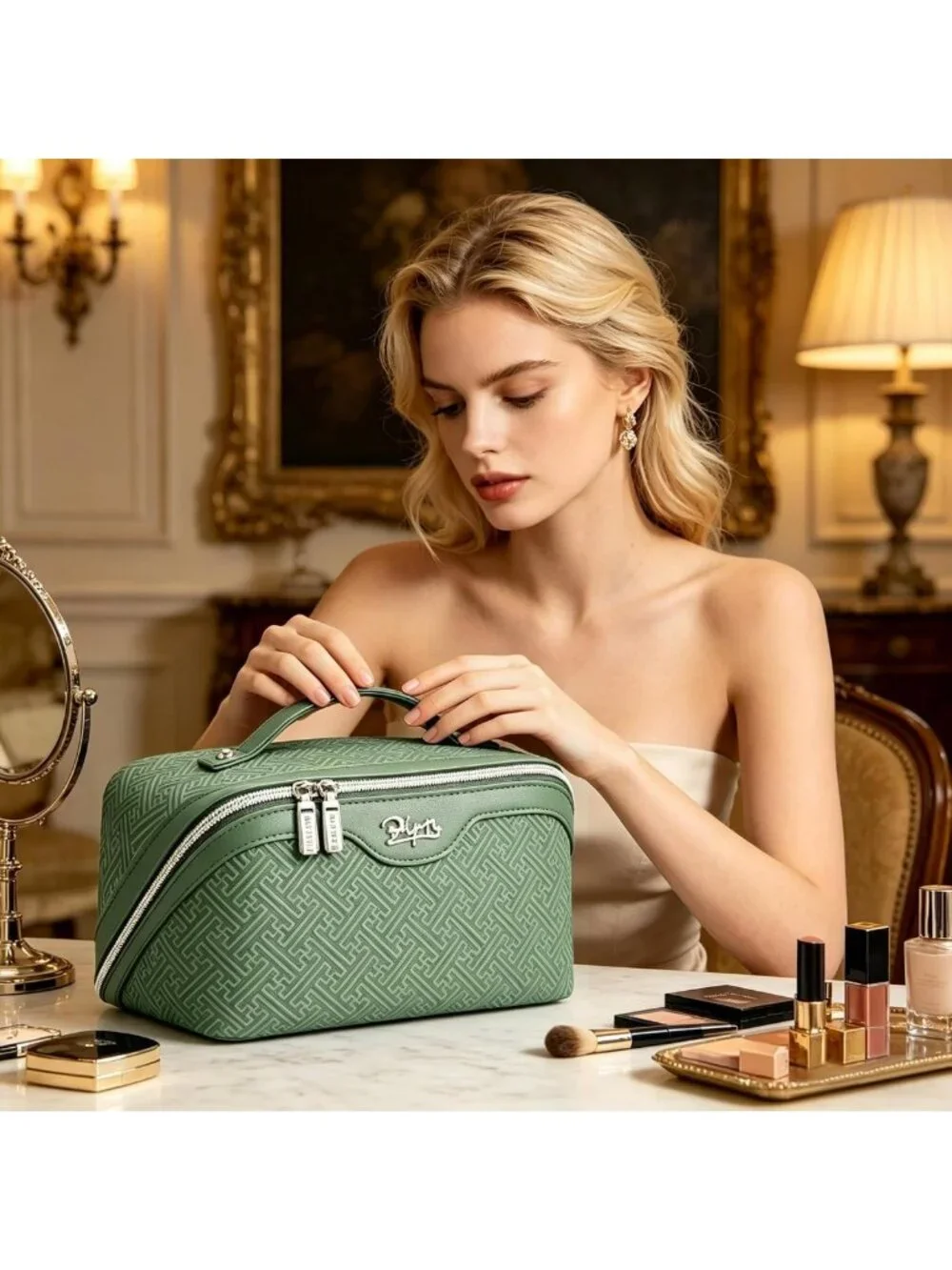 Vintage-Inspired Travel Makeup Bag Set | Large Capacity Cosmetic Organizer - 3